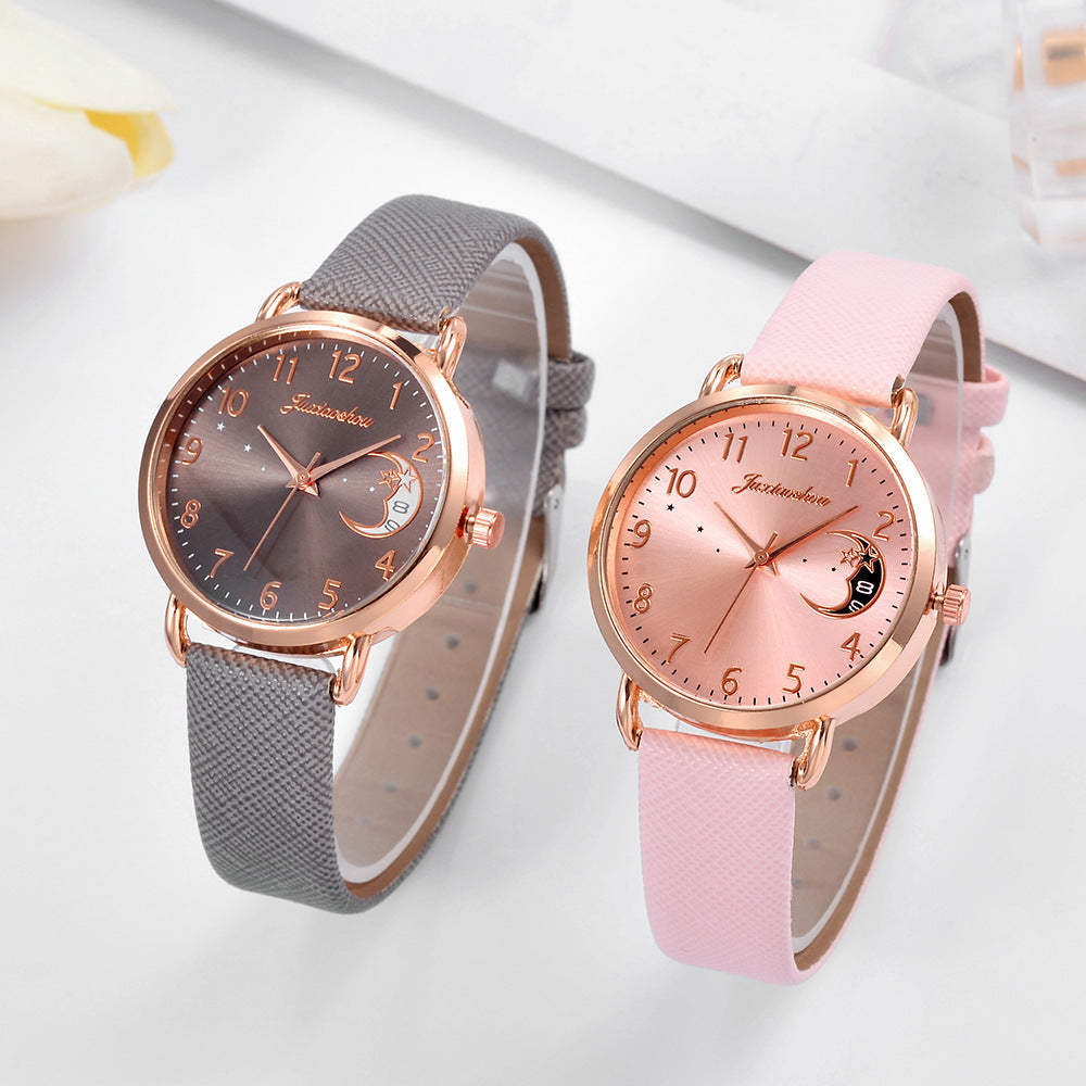 Ladies Personality Quartz Watch Pu With Pattern Dial With Calendar