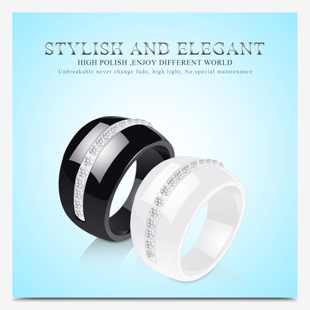 Single Row Diamond-embedded Ceramic Couple Ring Docking Elegant Wholesale