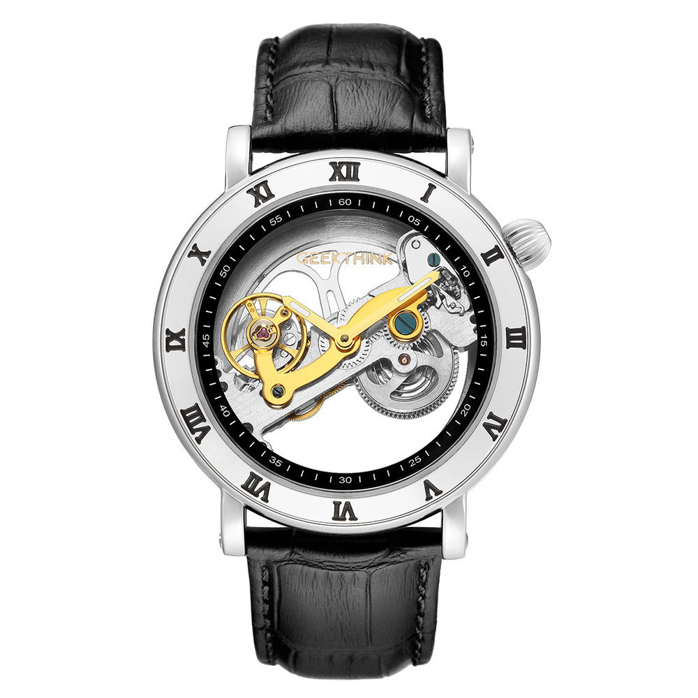 Automatic Mechanical Watch Stainless Steel Band Skeleton 3D Mens