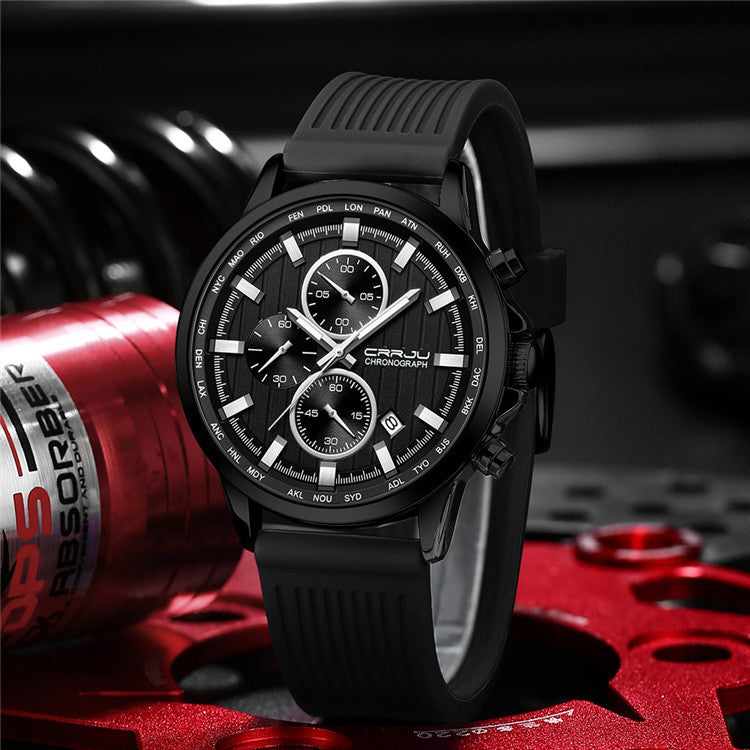 New Men's Silicone Strap Six-pin Steel Strap Business Casual Watch