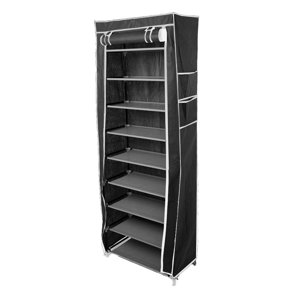 10-layer 9-panel Non-woven Shoe Cabinet Black