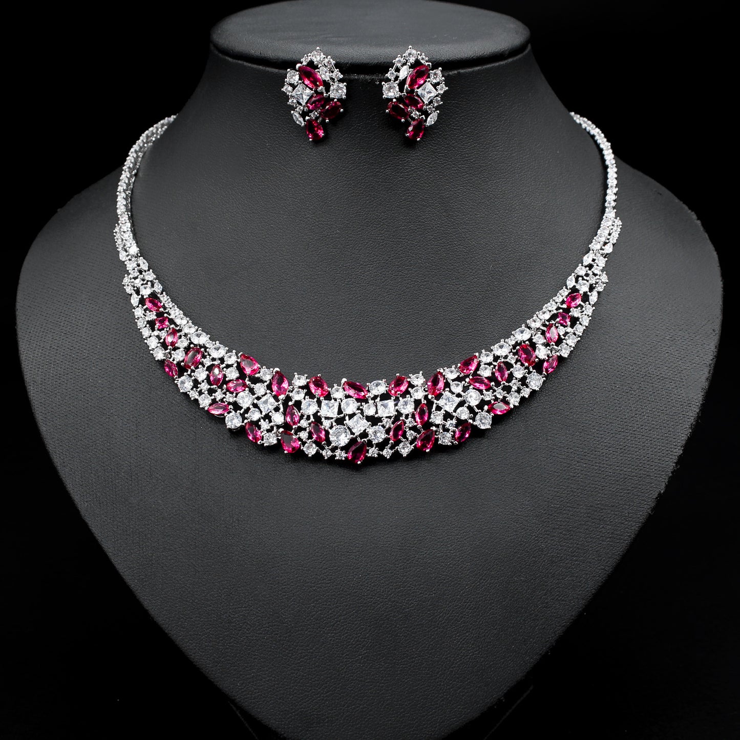 Simple Graceful Shining Zircon Necklace Earrings Set