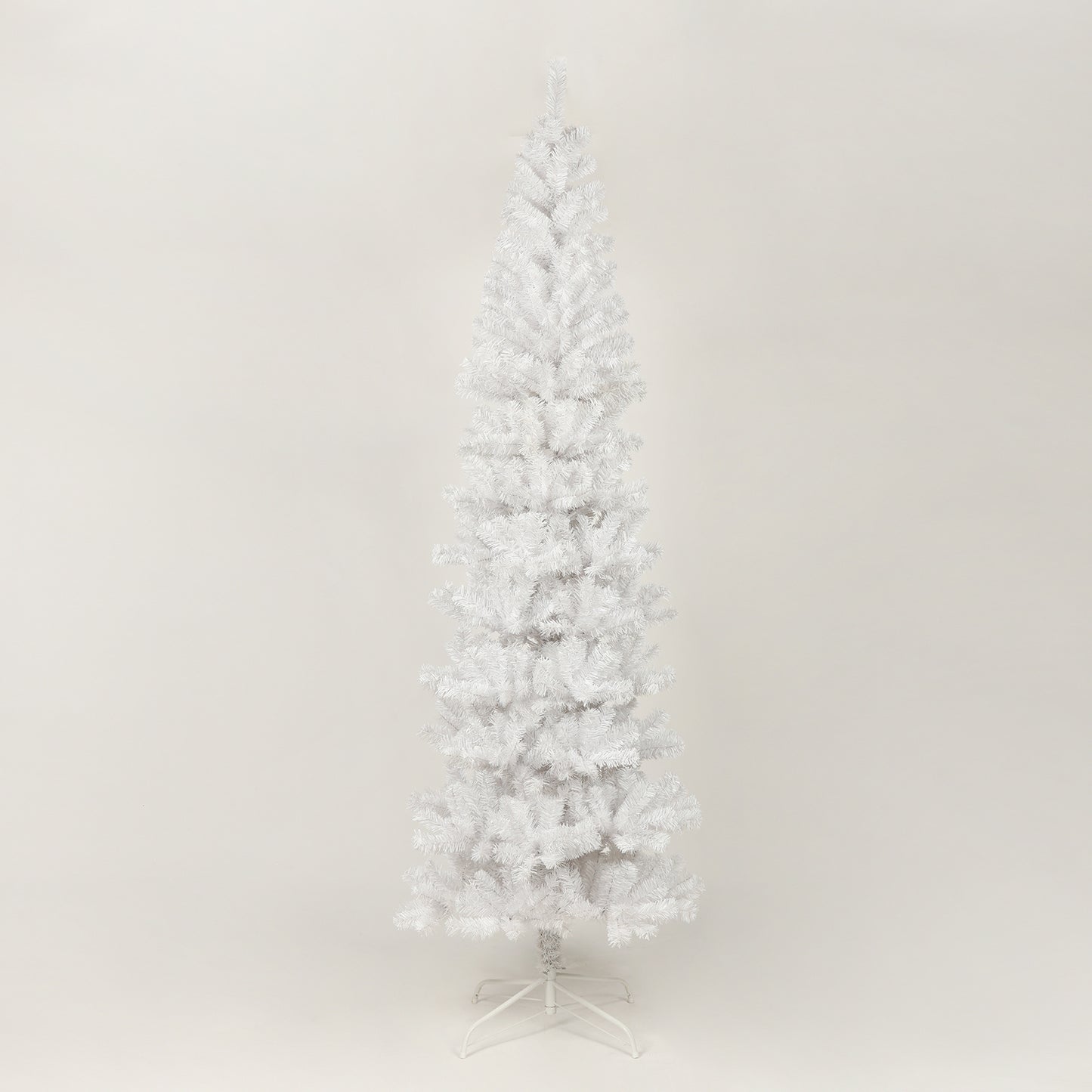 7.5 Feet White Slender Faux Christmas Tree Including Foldable Metal Stands