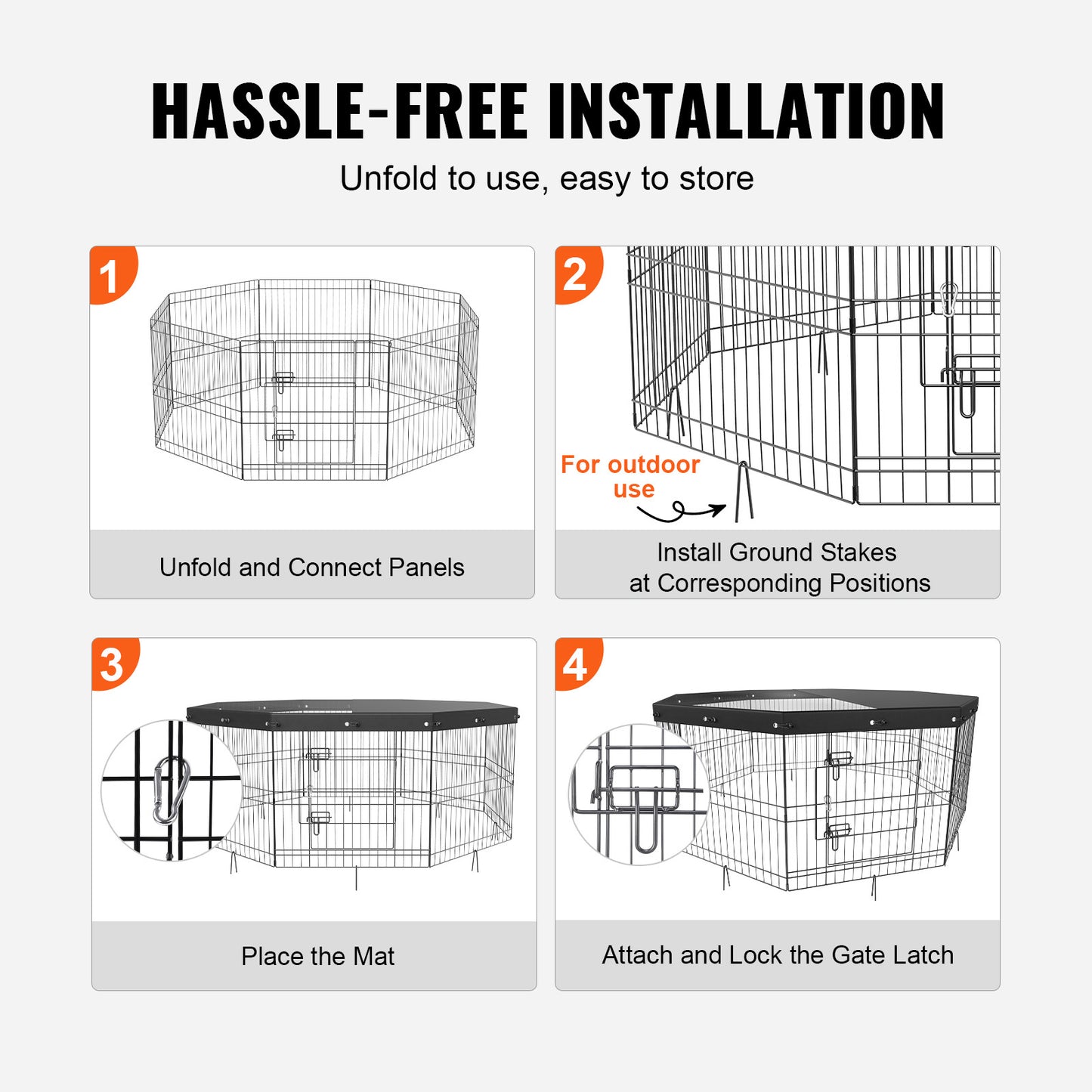 VEVOR Dog Playpen, 8 Panels Foldable Metal Dog Exercise Pen With Top Cover, 24inch H Pet Fence Puppy Crate Kennel With Ground Stakes, Indoor Outdoor Dog Pen For Small Medium Pets, For Camping, Yard