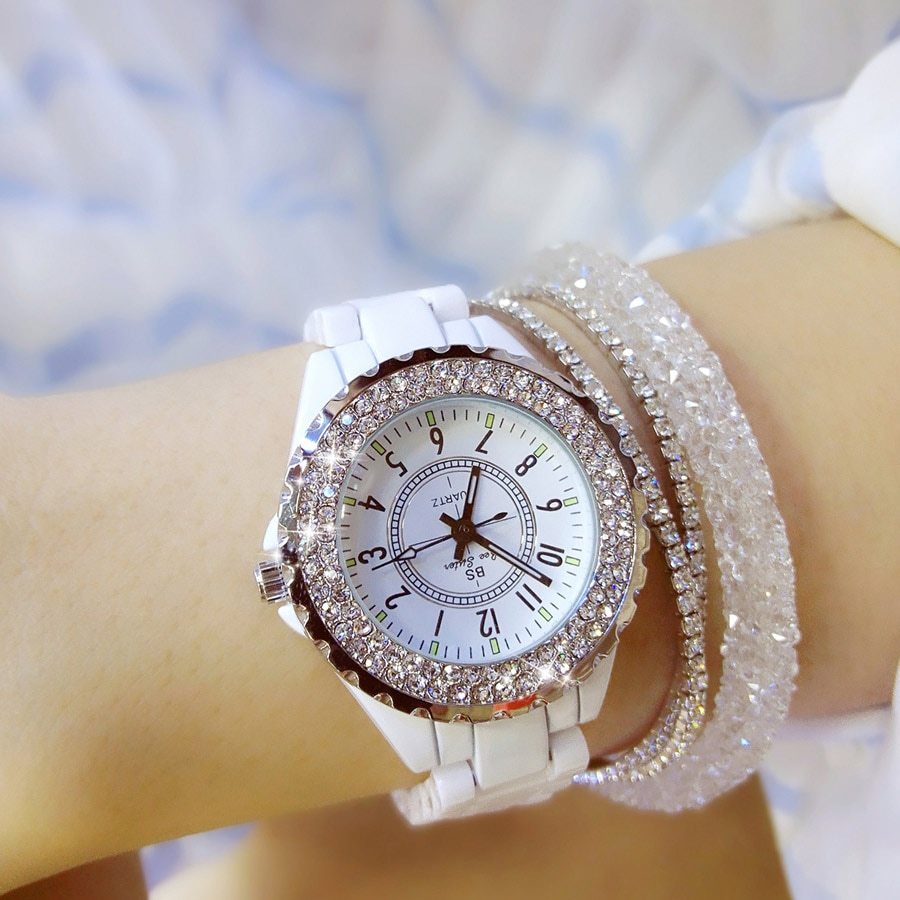 Crystal Ladies White Ceramic Ladies Watch Quartz Fashion