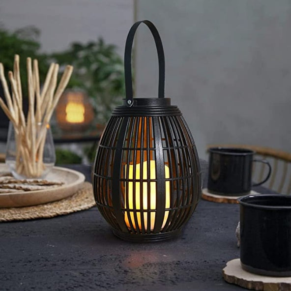 Solar Retro Patio Plastic Oval Rattan Wind Lamp