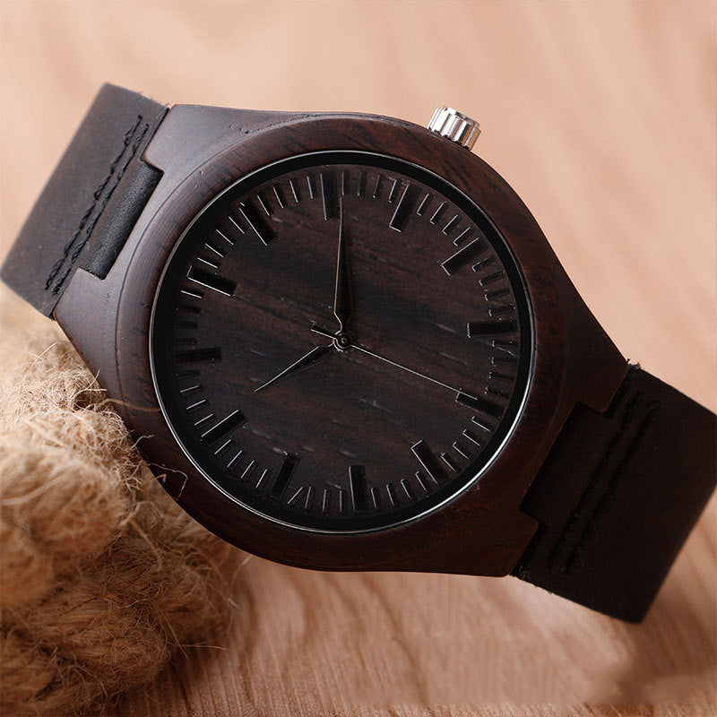 Black Wood Case Wood Belt Casual Quartz Watch