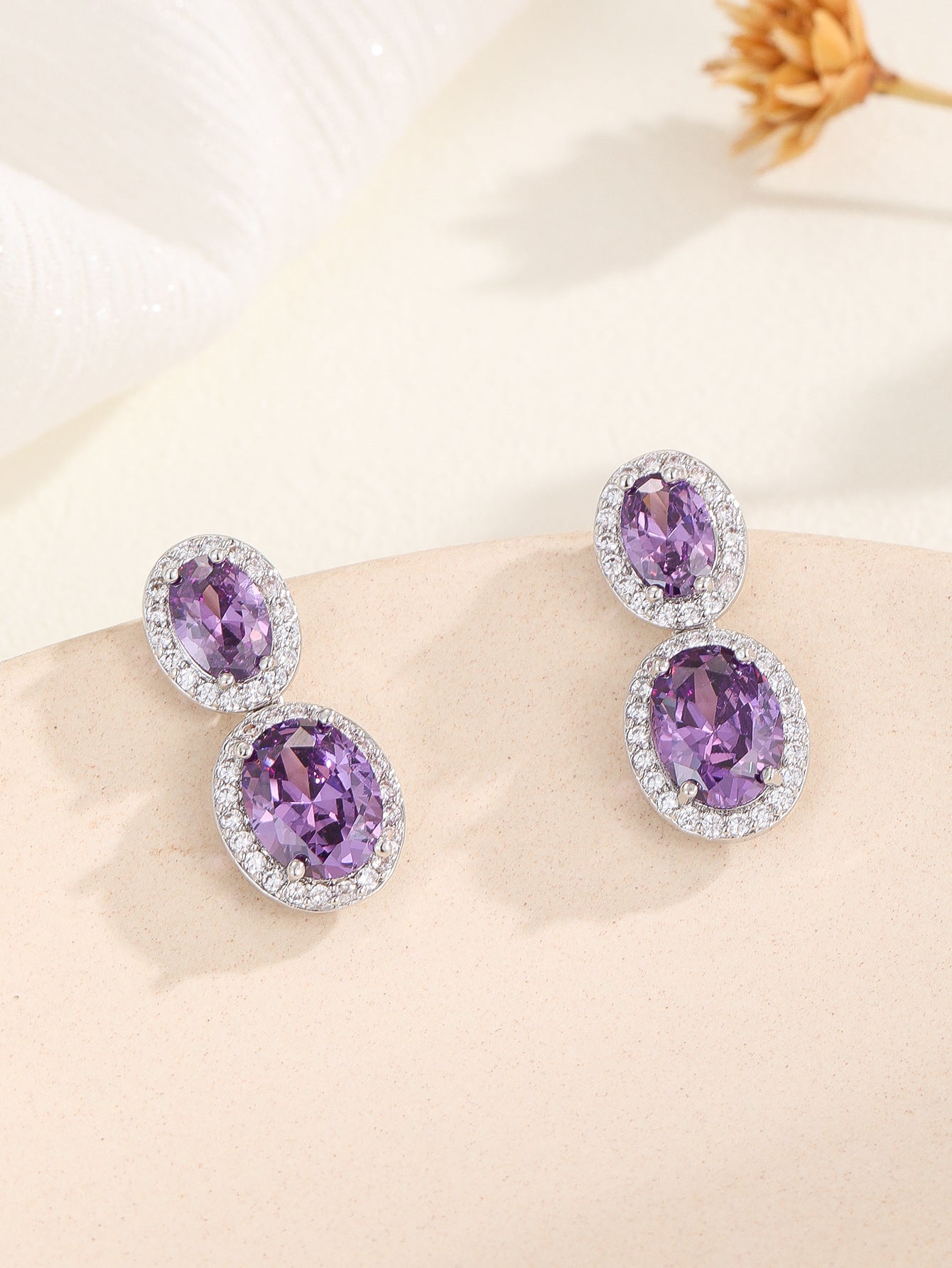 Oval Color Zircon SATINE Popular Fashion Earrings Advanced