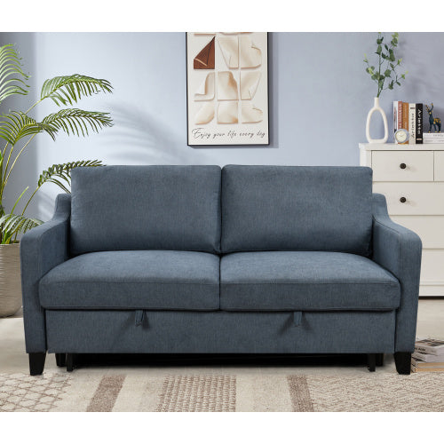 69 Inches 3in-1 Convertible Queen Sofa Bed, Modern Fabric Double Sofa Bed With Pull-out Bed, Small Double Sofa With Reclining Backrest, Living Room Furniture, Dark Blue