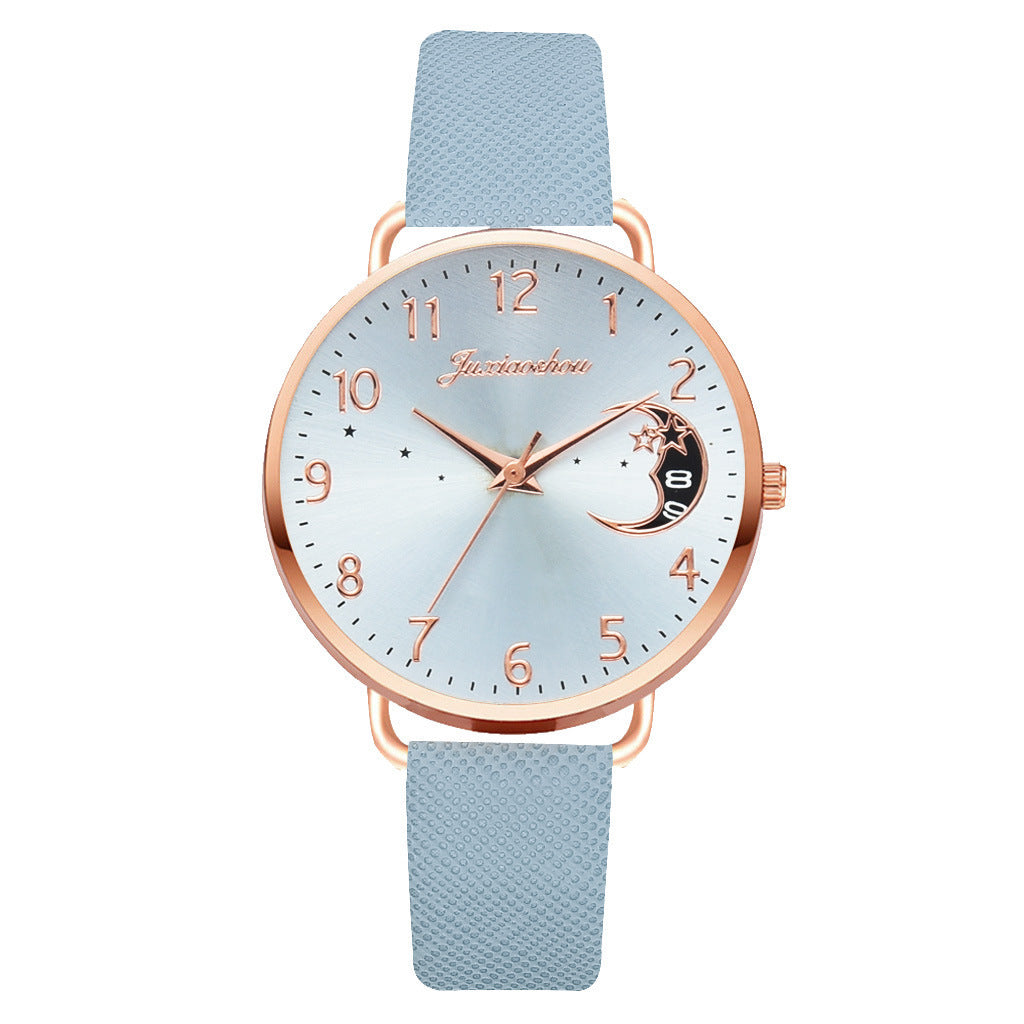 Ladies Personality Quartz Watch Pu With Pattern Dial With Calendar