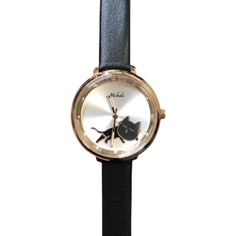 Shaking Head Cat Leather Belt Creative Watch Women