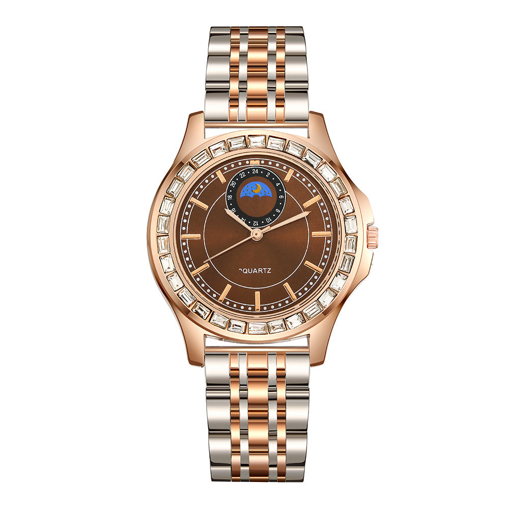 Lady Temperament Simple Rhinestone Steel Strap Watch