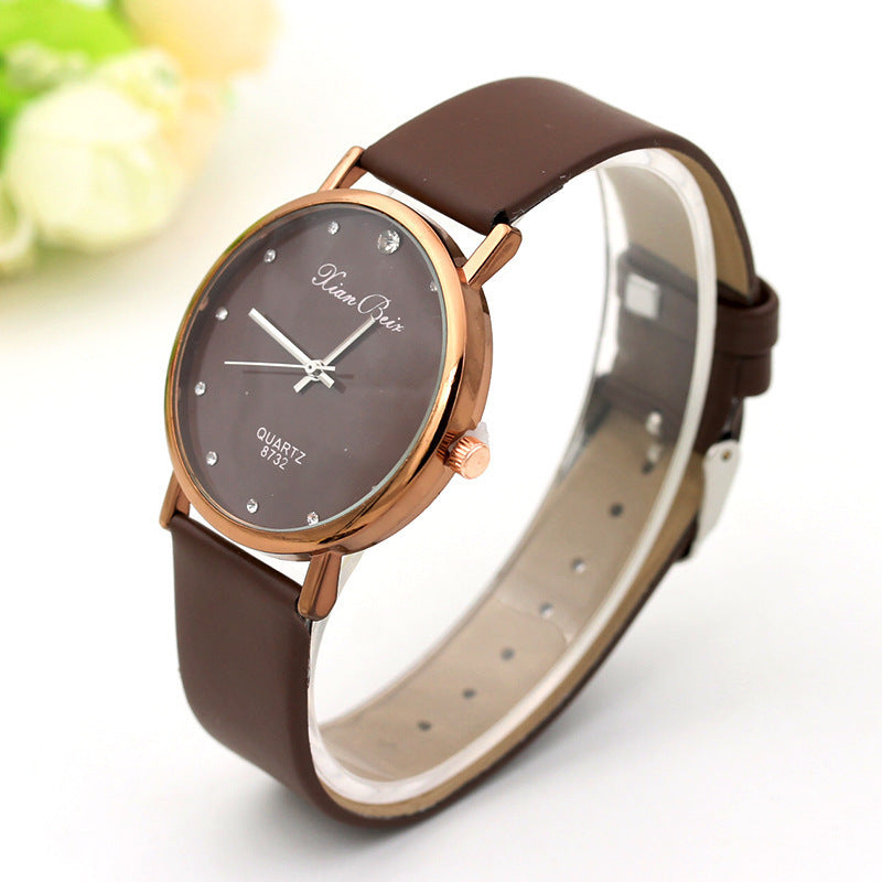 Luxury Diamond-studded Rose Gold Soft Leather Belt New Watch