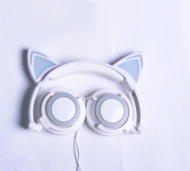 Cat ear head-mounted luminous foldable mobile phone music headset