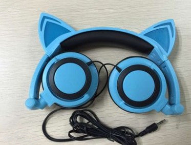 Cat ear head-mounted luminous foldable mobile phone music headset