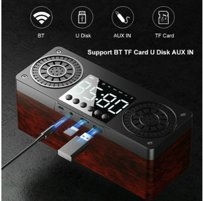 Wooden Clock Bluetooth Speaker Retro Subwoofer