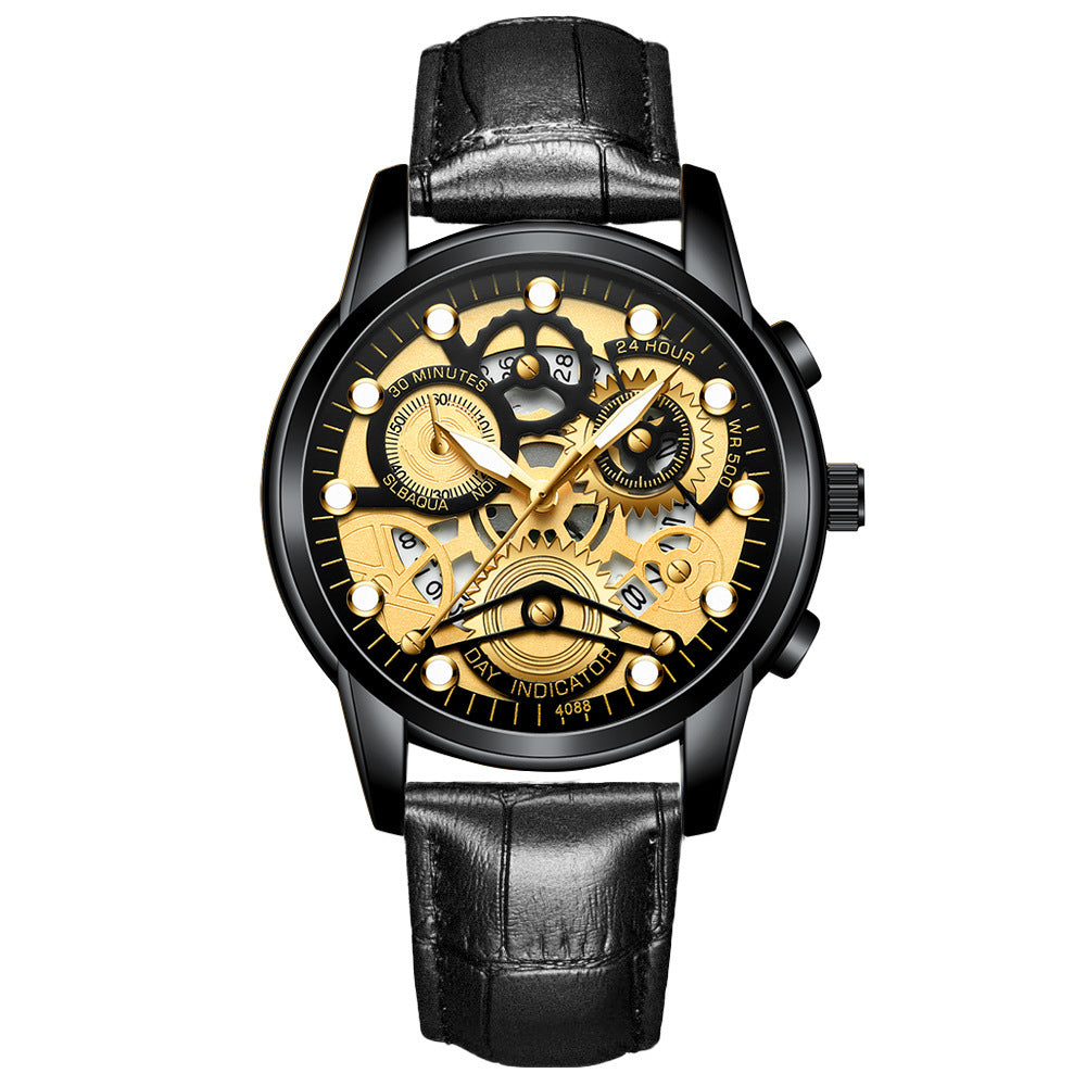 Black Watch Male Quartz Watch Fashion Hollow