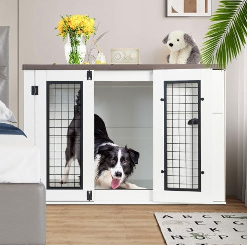 Furniture Style Dog Cage, Wooden Dog Cage, Double Door Dog Cage, Side Cabinet Dog Cage, Dog Crate