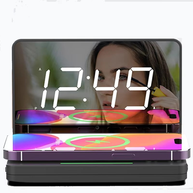 Hot Digital Alarm Clock Big Display 1.4 Inch LED Mirror Electronic Clock For Mobile Phone Wireless Charging Station Clock Mirror