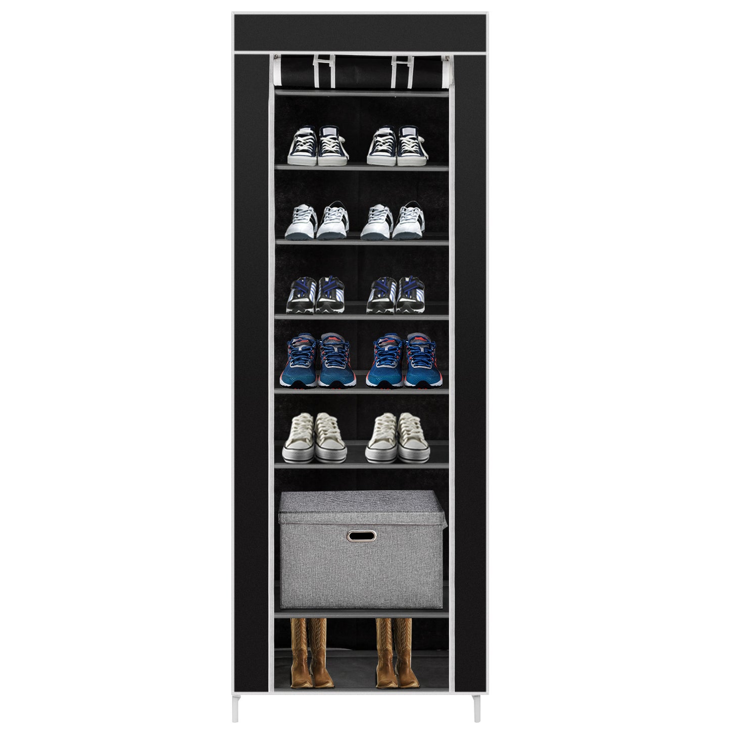 10-layer 9-panel Non-woven Shoe Cabinet Black