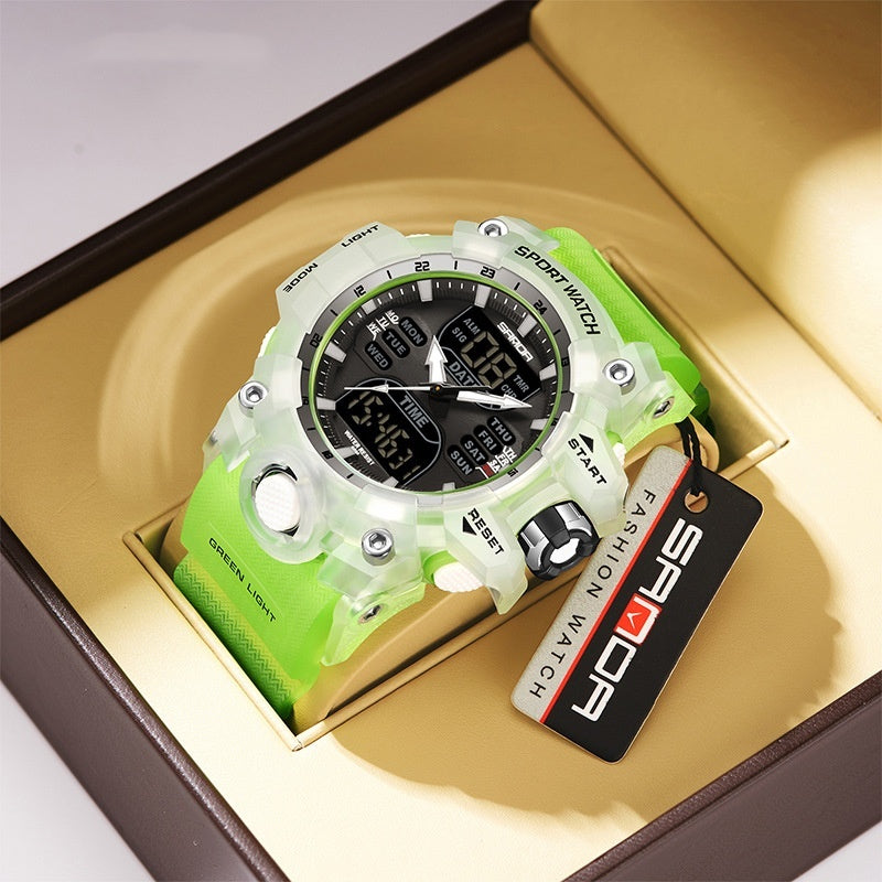 Sanda Green Light Photoelectric Alarm Clock Multifunctional Waterproof Shockproof Transparent Watch