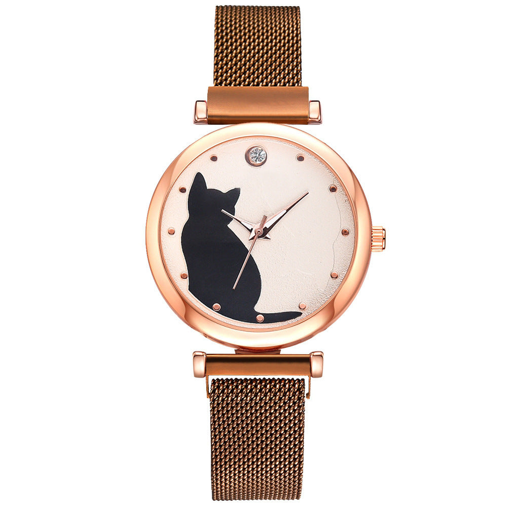 Ladies Cat Quartz Watch Bracelet Set