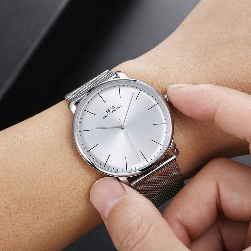 Fashion Couple Quartz Watch Ultra-thin Stainless Steel Mesh Belt