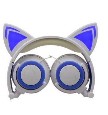 Cat ear head-mounted luminous foldable mobile phone music headset