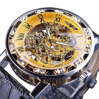 Fashion casual classic watch rhinestone hollow manual mechanical watch