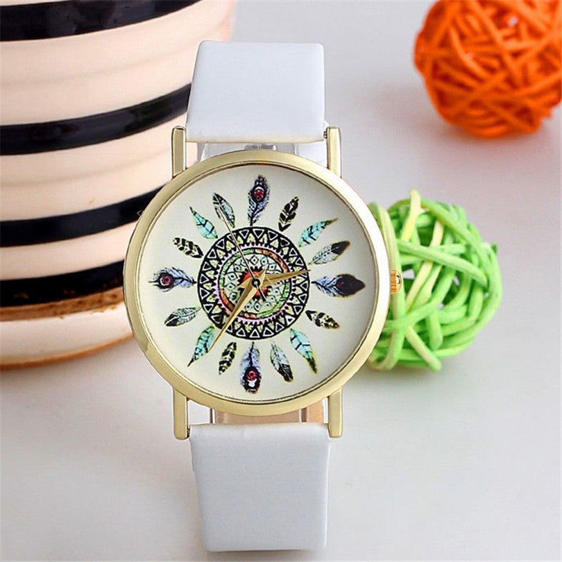 Vintage peacock feather belt quartz watch ladies casual watch alternative exotic