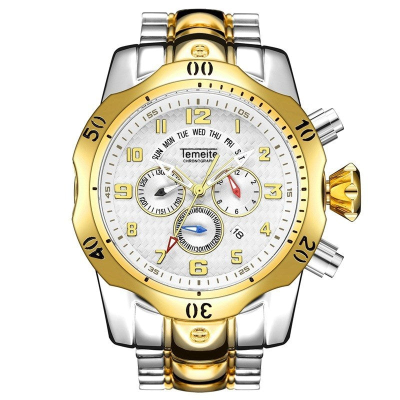 Waterproof quartz watch with large dial