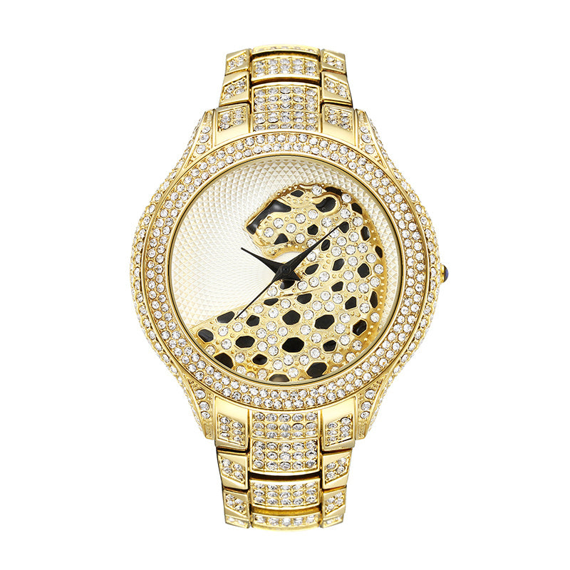 Round Leopard Full Diamond English Ladies Watch