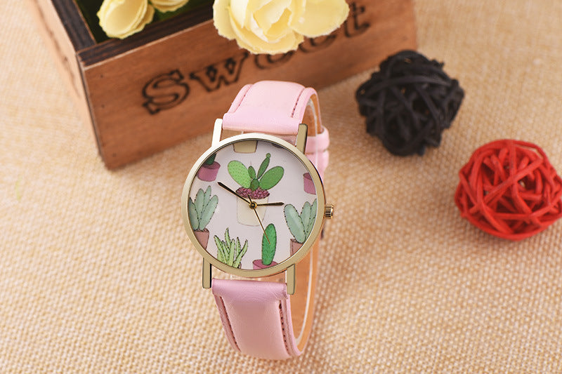 Casual Style Cactus Potted Belt Watch