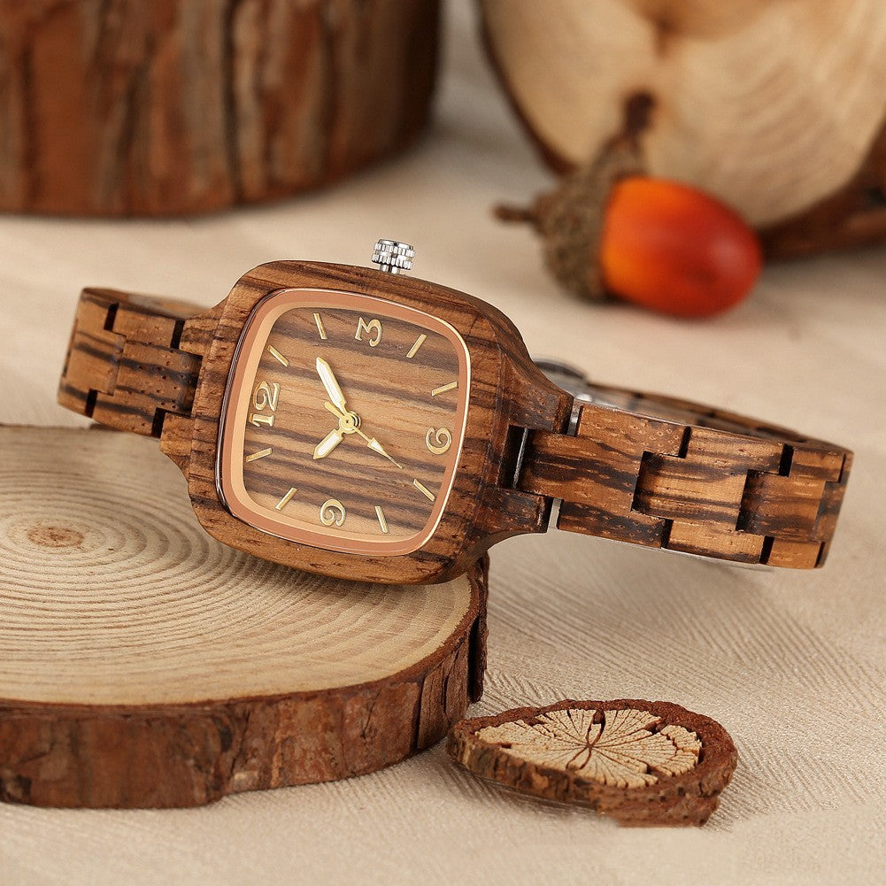 Bamboo Wood Square Gold Digital Face Watch