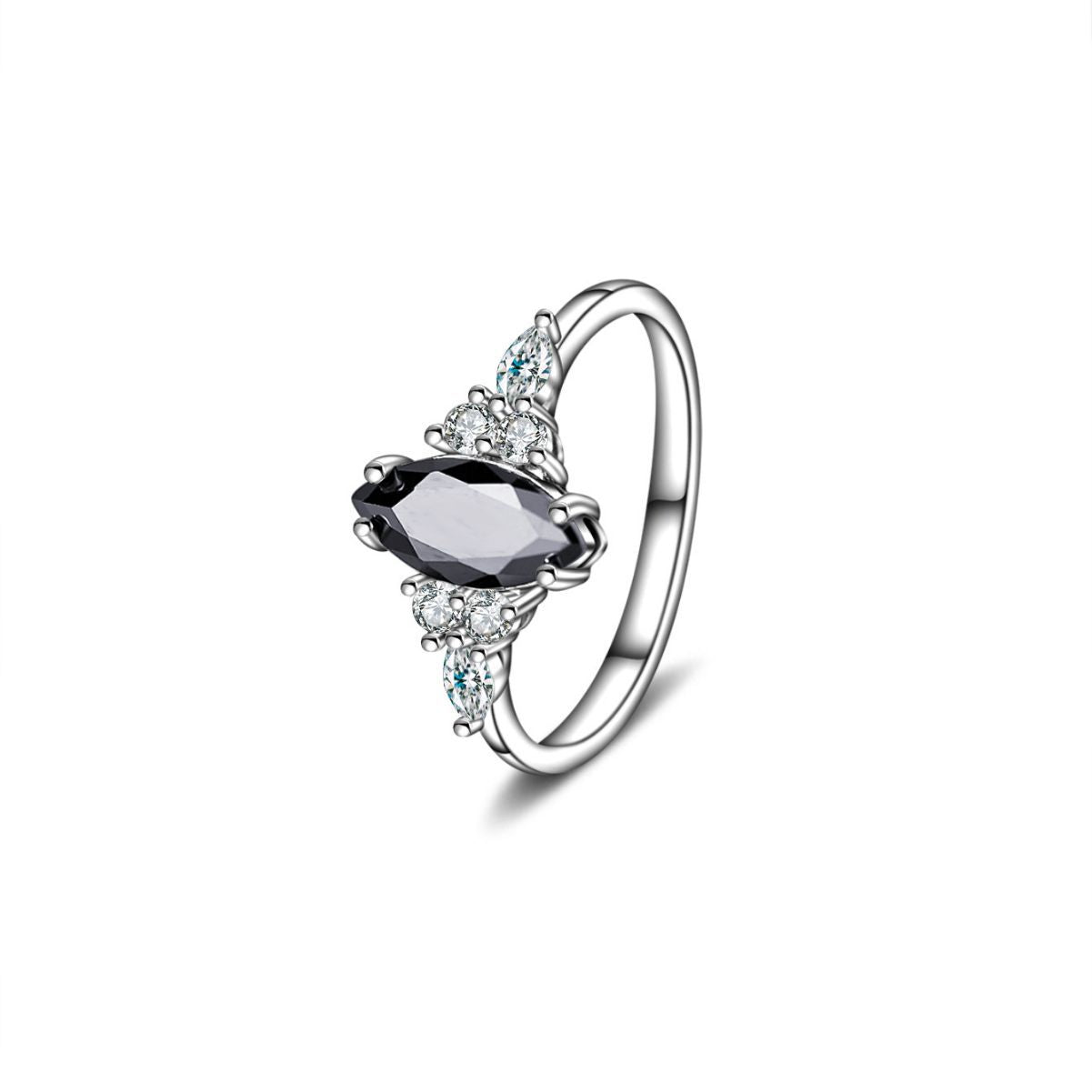 S925 Silver Oval Black Agate Diamond-embedded Simple Design Women's Ring