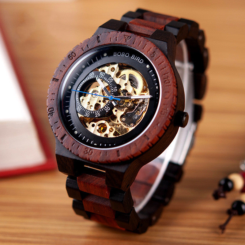 Automatic wooden mechanical luxury men's watch