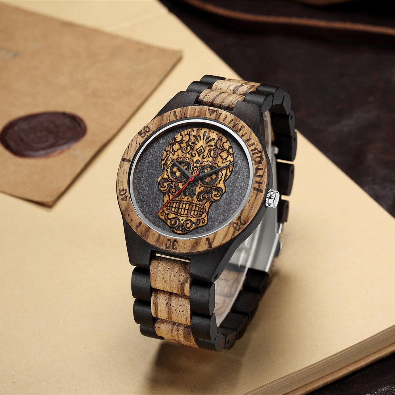 Wooden Watch Quartz Scale Double Colour