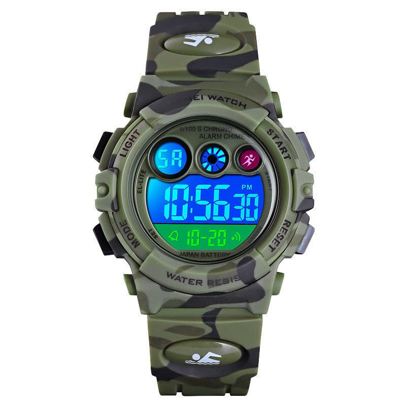 LED Lights Camouflage Military Waterproof Electronic Children's Watch