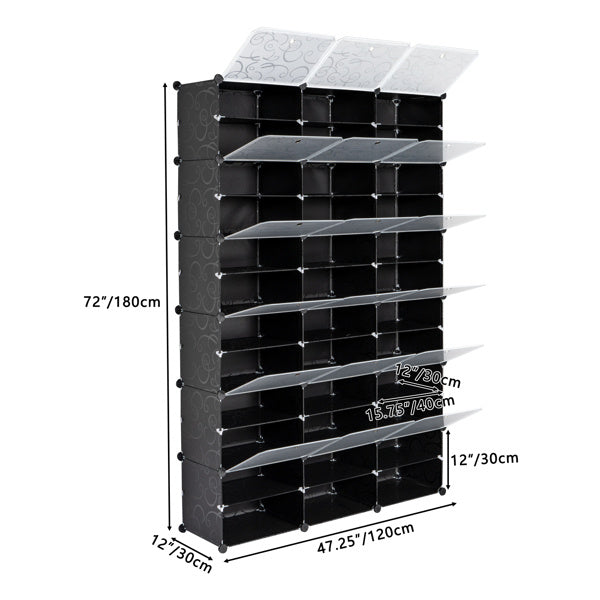 3 Rows, 12 Layers, 36 Compartments Plastic Shoe Box Storage Rack