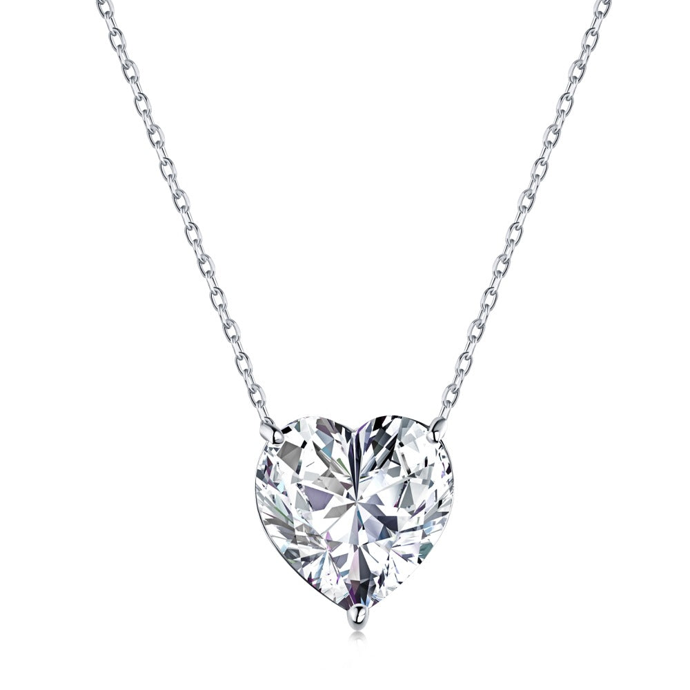 S925 Sterling Silver 3 Karat Heart-shaped Zircon Diamond Necklace For Women