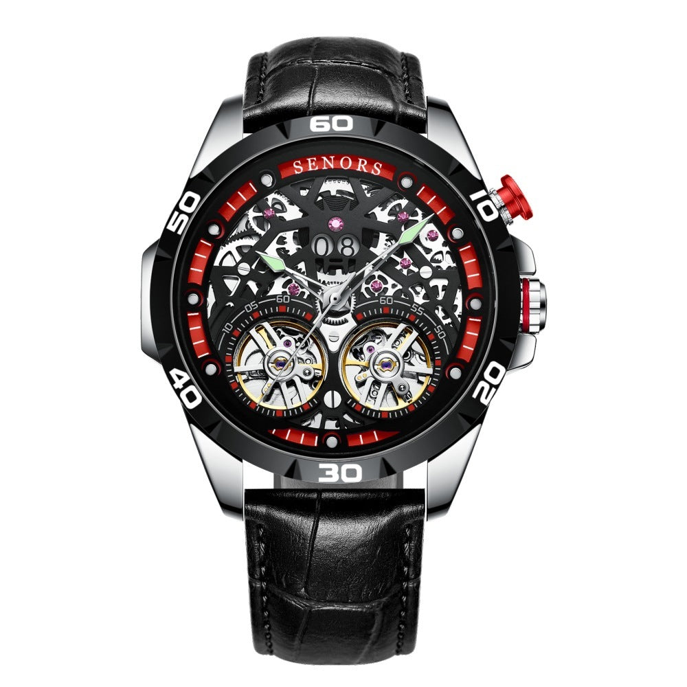 Double tourbillon mechanical skeleton watch