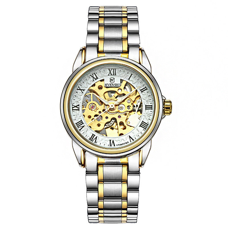 Double-sided hollow automatic mechanical watch