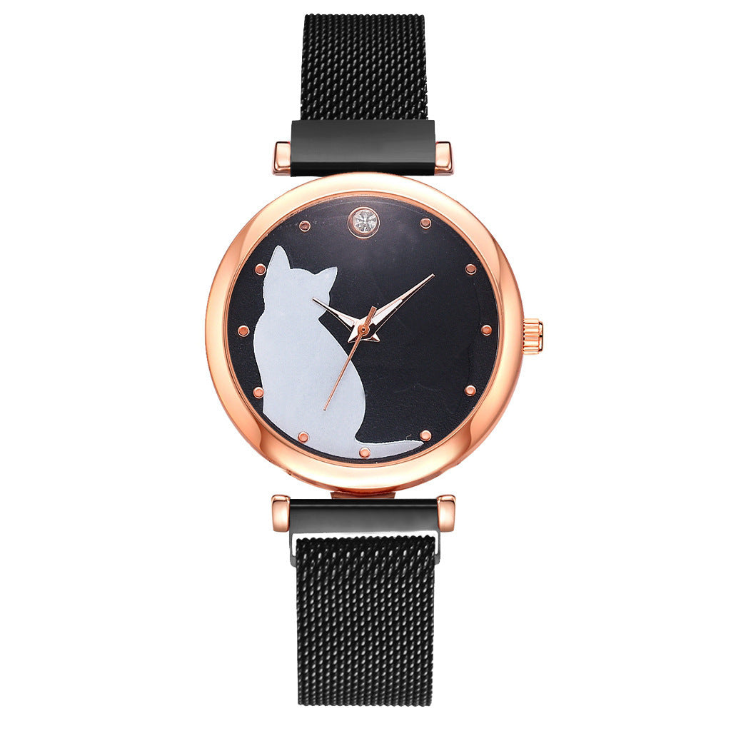 Ladies Cat Quartz Watch Bracelet Set