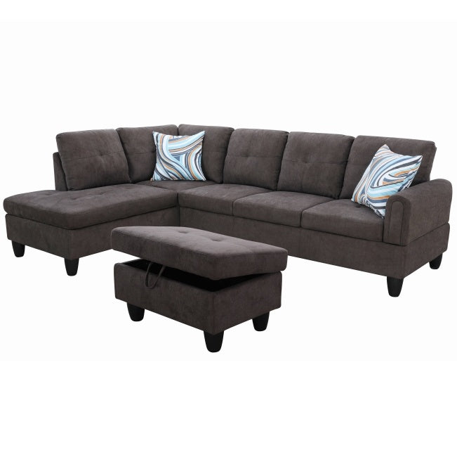 Dark Brown Flannel Living Room Sofa Set