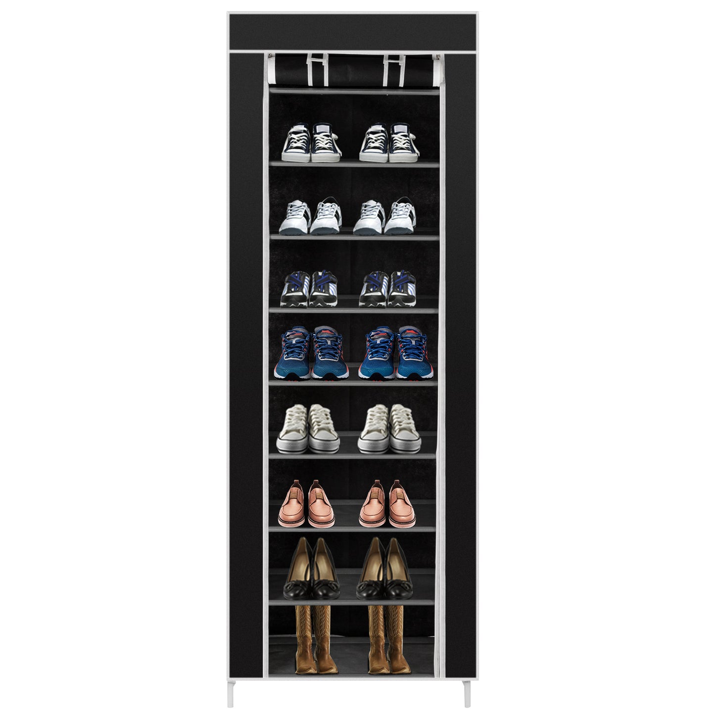 10-layer 9-panel Non-woven Shoe Cabinet Black