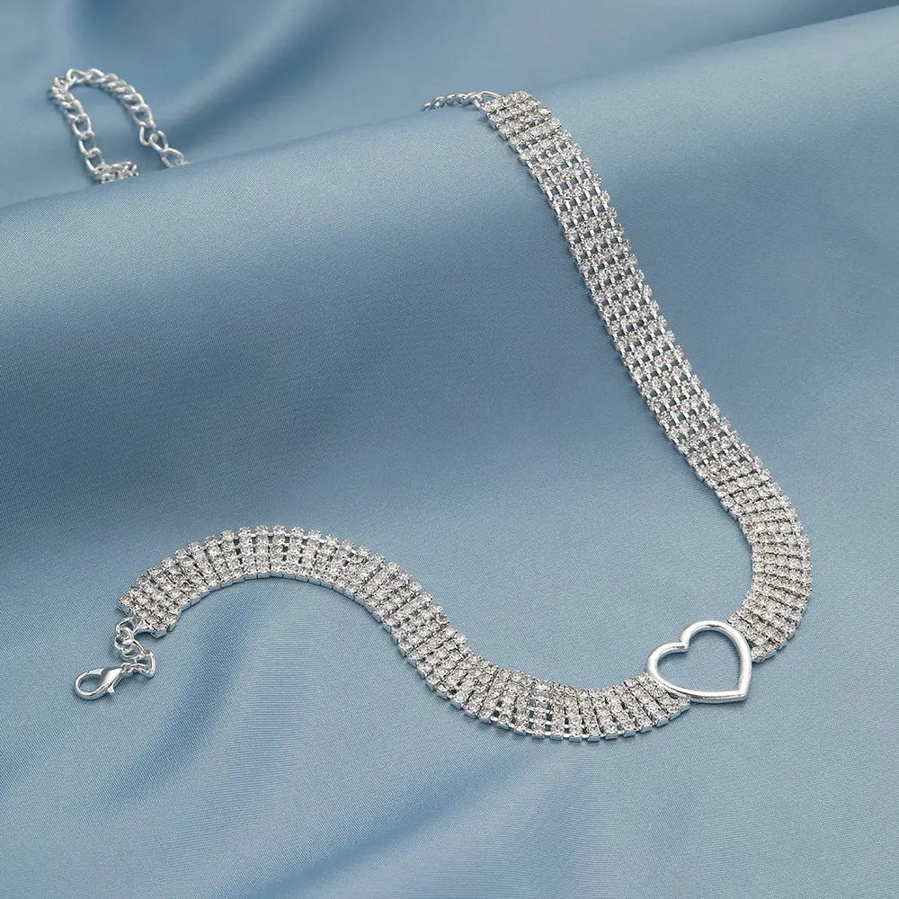 Women's Fashion Simple Rhinestone Heart-shaped Necklace