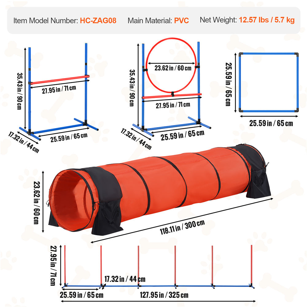 VEVOR Dog Agility Training Equipment 5 PCS Set Upgrade W Hurdles Extended Tunnel