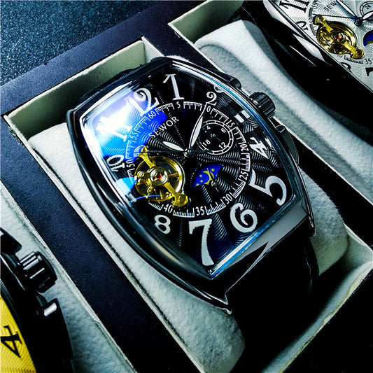 Barrel Tourbillon Automatic Mechanical Watch Men's Waterproof Luminous