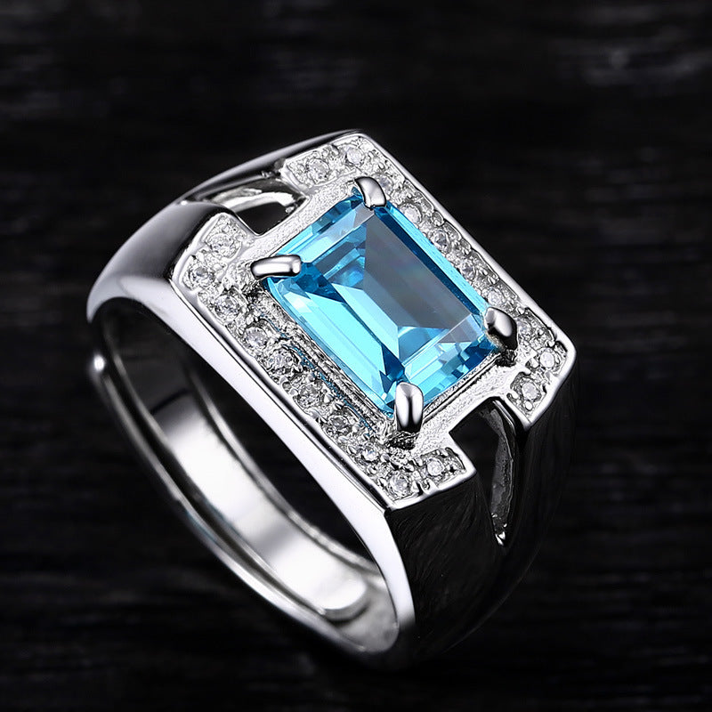 S925 Silver Inlaid Zircon Men's Ring