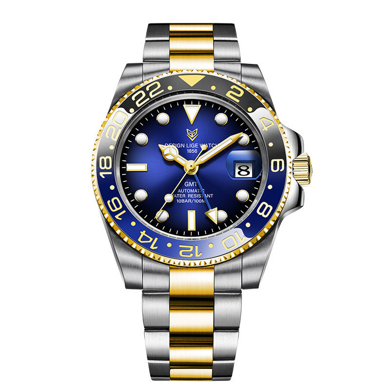 LIGE Men's Deep Waterproof GMT Clock Watch